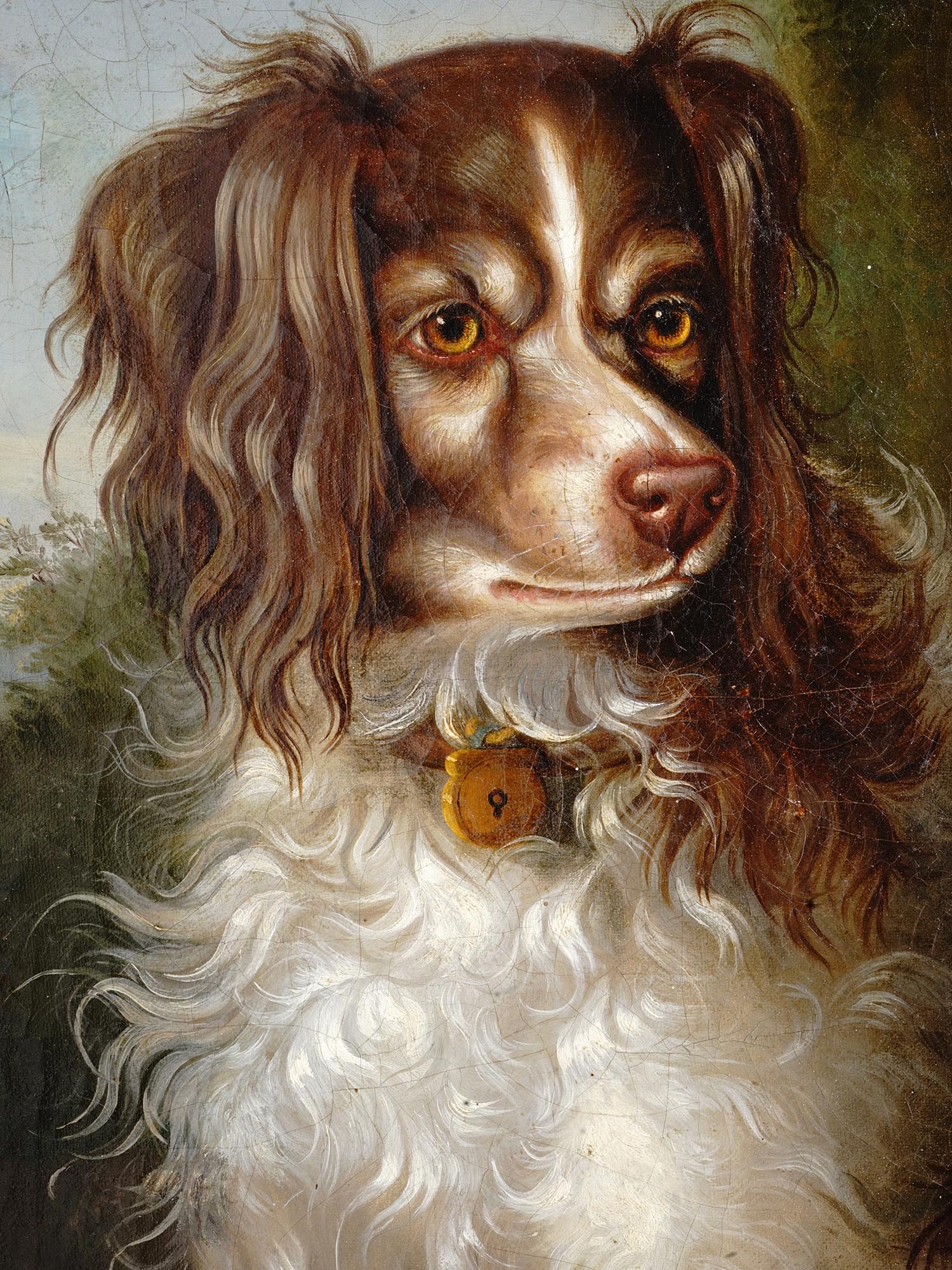 ANTIQUE ENGLISH SPRINGER SPANIEL DOG PAINTING PIC-2